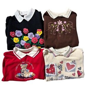 Lot Of 4 Vintage Embroidered Double Collar Sweatshirts Mixed Sizes